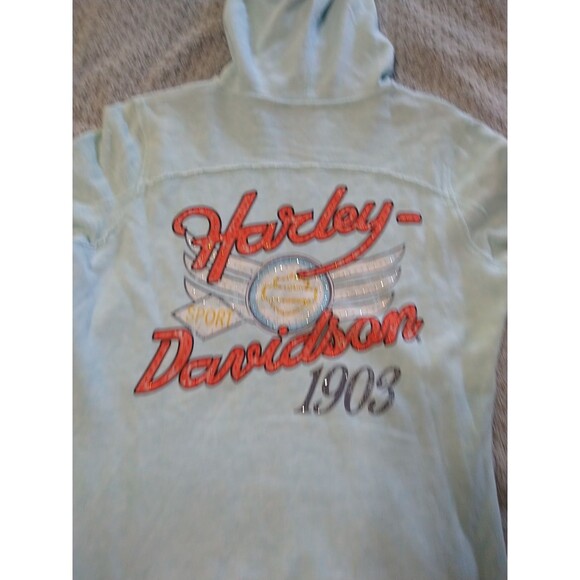 Harley-Davidson Rhinestone Hooded Jacket Blue Medium Motorcycle Y2K - Picture 14 of 15